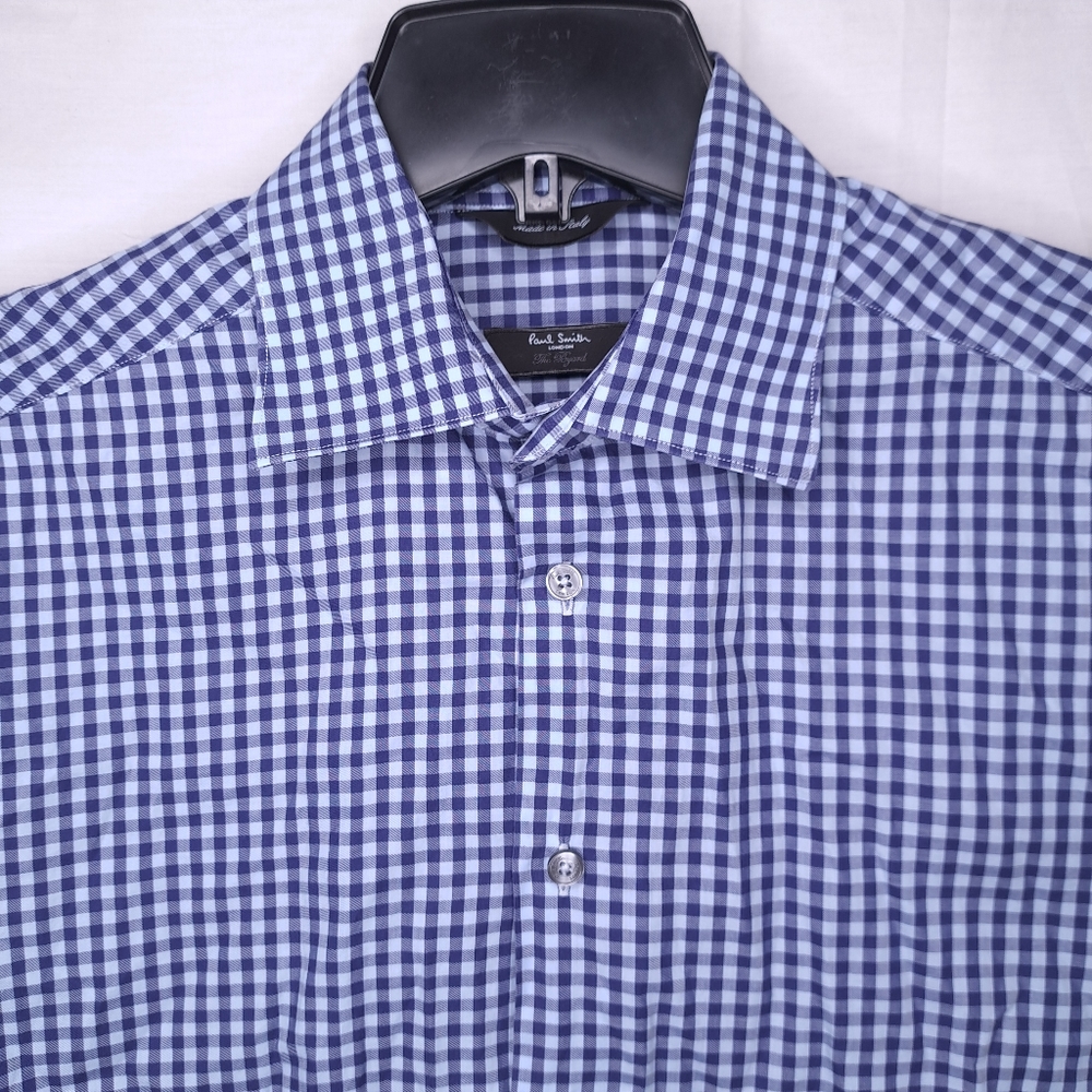 PAUL SMITH LONDON Men's Blue Checkered Long Sleeve Dress Shirt 15 1/2
